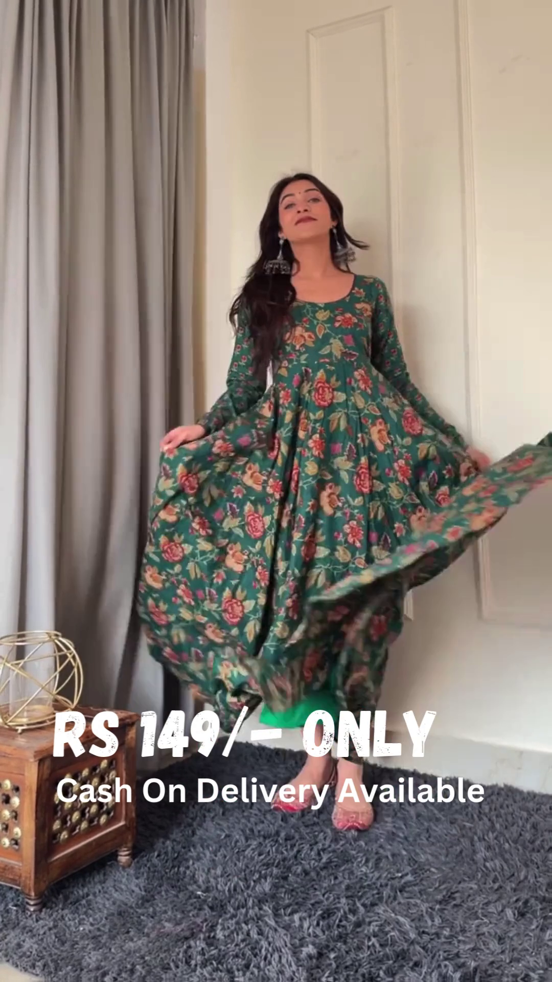 Elegant Green Floral Anarkali Dress – Timeless Ethnic Charm