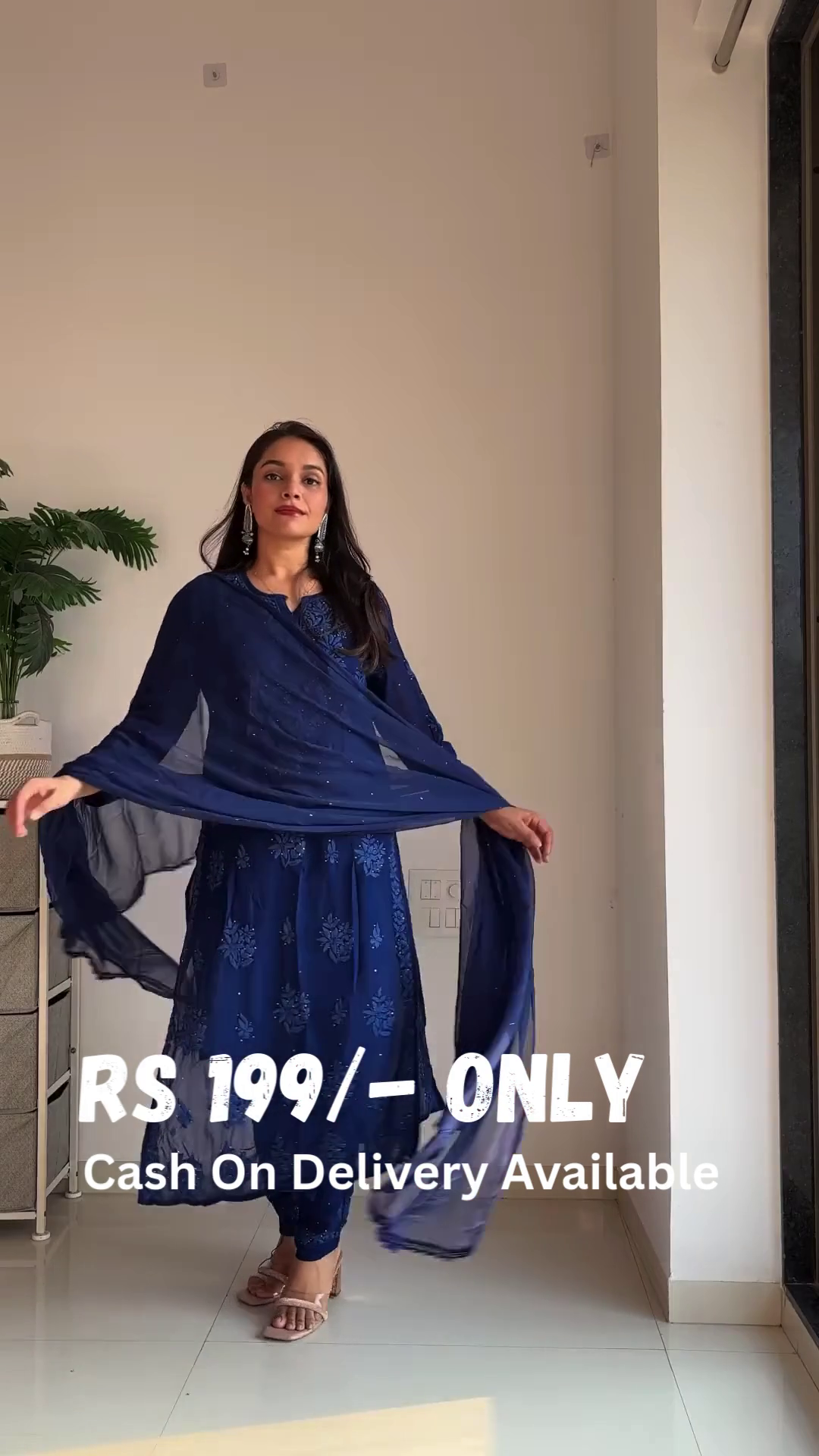 Elegant Chikankari Kurta Set – Blue & Pink