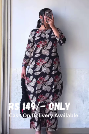 Elegant Black Floral Printed Kurta Set