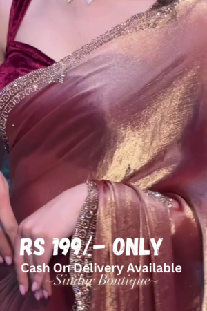 Luxe Rose Gold Velvet Saree with Shimmering Embellished Border