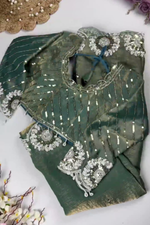 Elegant Green Premium Embroidered Partywear Saree with Designer Blouse