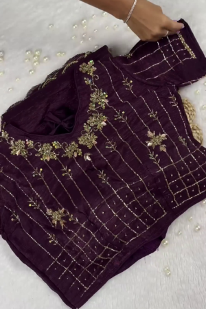Royal Wine Purple Heavy Embroidered Designer Blouse with Sequin Grid Work
