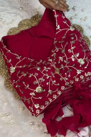 Deep Wine Red Embroidered Designer Blouse with Dupatta