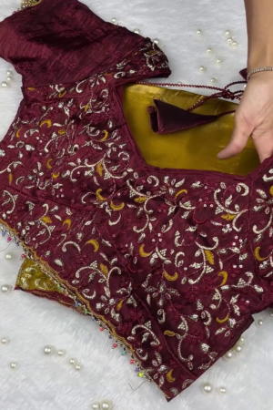 Premium Bridal Wine Maroon Heavy Embroidered Designer Blouse with Dupatta Set