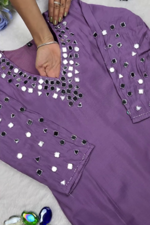 Mauve Lavender Mirror-Work Designer Kurti