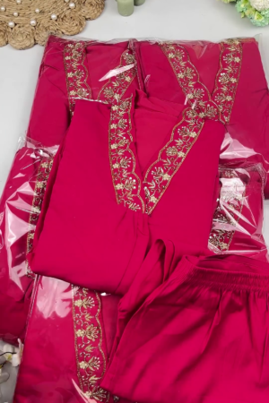 Royal Rani Pink Designer Co-ord Set with Scalloped Embroidery