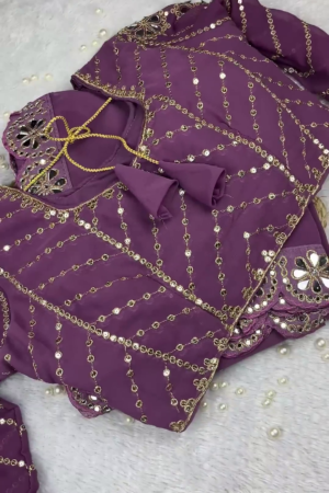 Mauve Purple Geometric Sequined Designer Gown