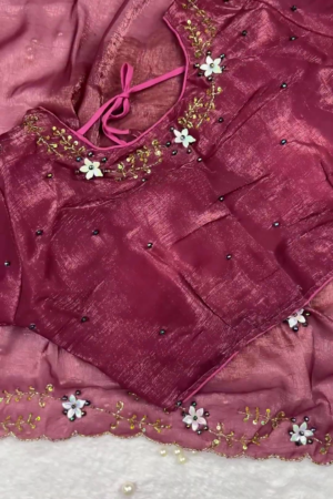 Mauve Silk Saree Set with 3D Floral Accents