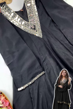 Grand Midnight Black Mirror-Work Sharara Set