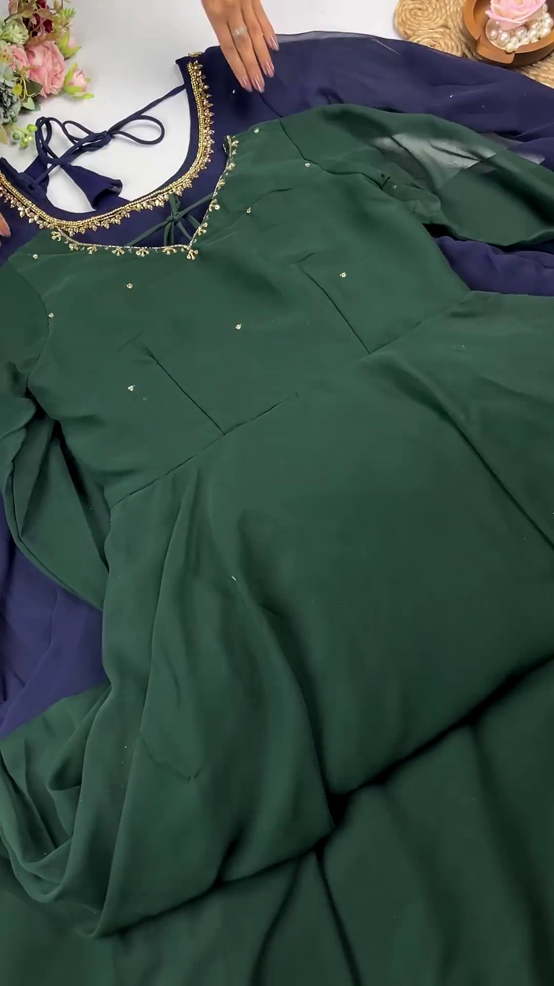 Forest Green Anarkali with Scalloped Zari Detailing - Image 4