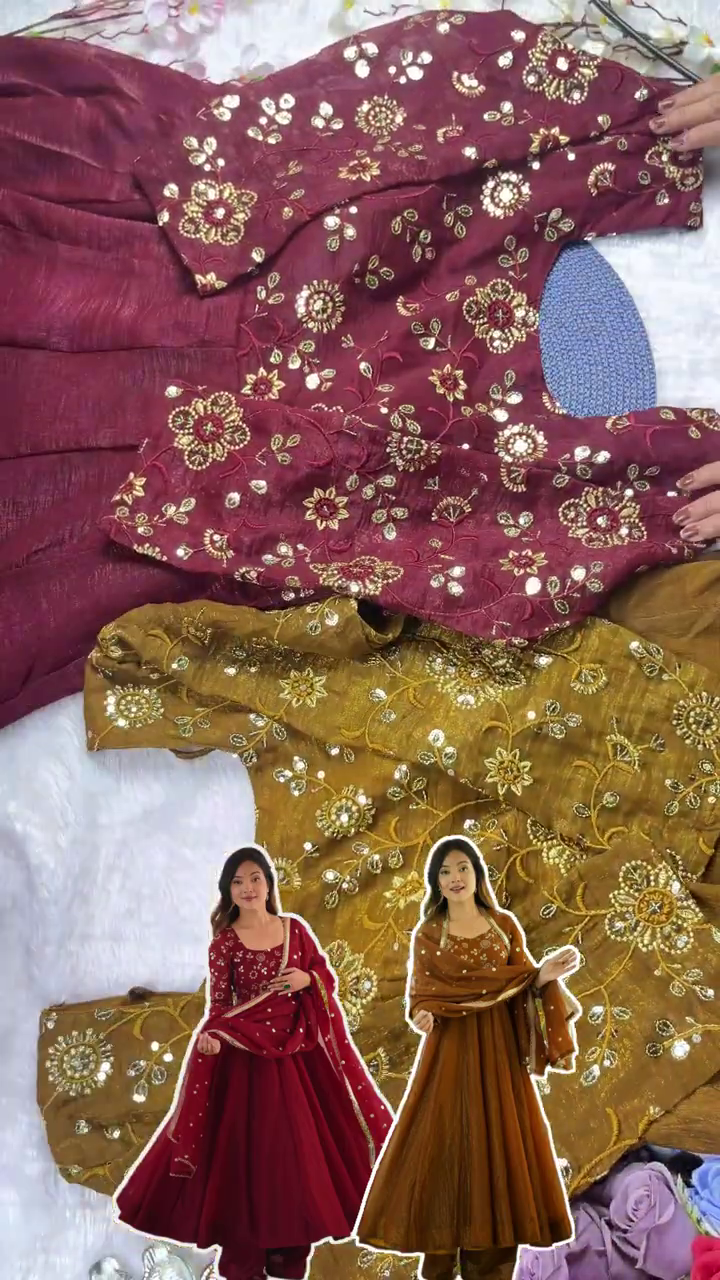 Grand Floral Mirror-Work Peplum Sharara Set