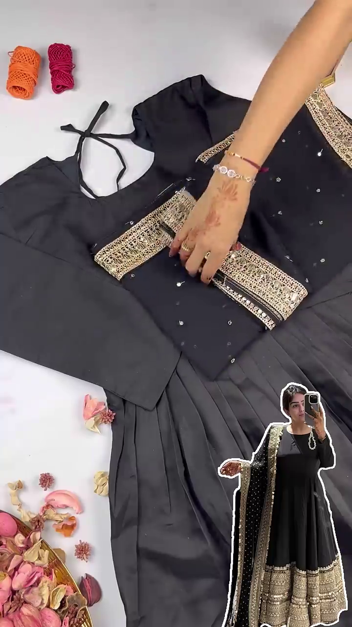 Grand Midnight Black Anarkali with Concentrated Zari Borders - Image 3