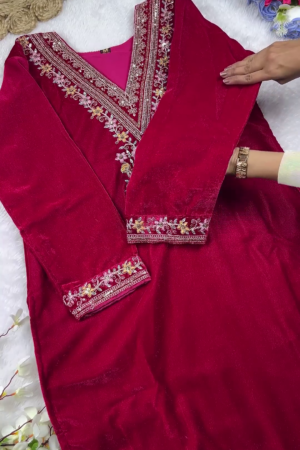 Royal Magenta Velvet Embellished Suit Set