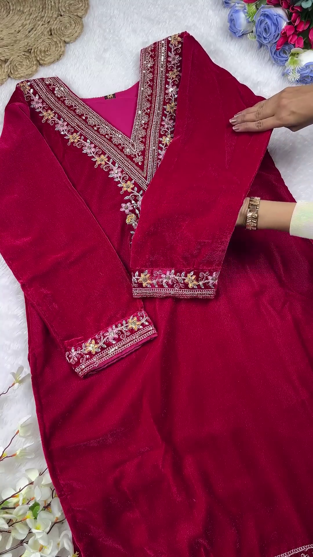 Royal Magenta Velvet Embellished Suit Set