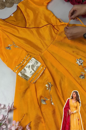 Sun-Kissed Mustard Anarkali with Angrakha Neckline and Bandhani Dupatta
