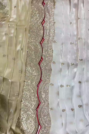 Ivory Shimmer Organza Saree with Scalloped Sequin Borders