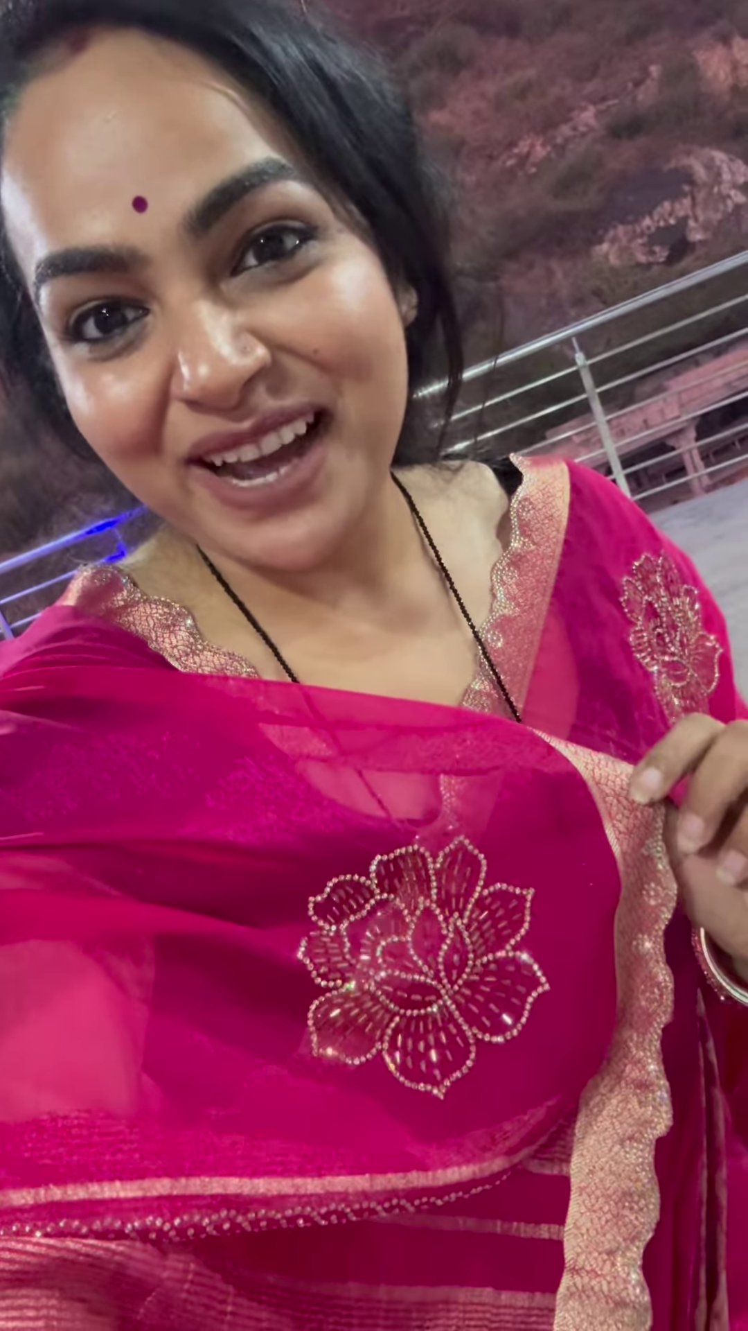 Magenta Bloom: Embroidered Organza Saree