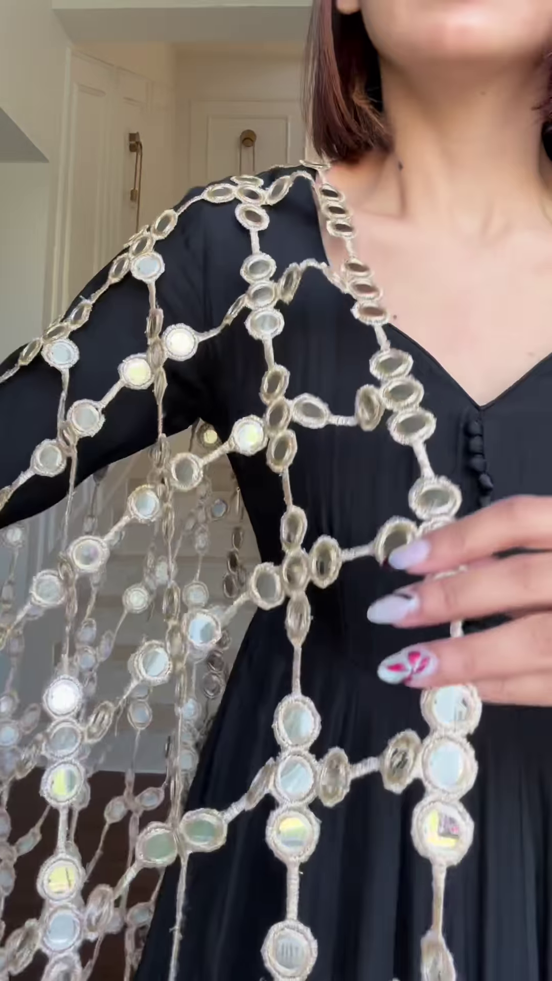 Ebony Elegance: Flared Anarkali with Statement Cutwork Dupatta - Image 3