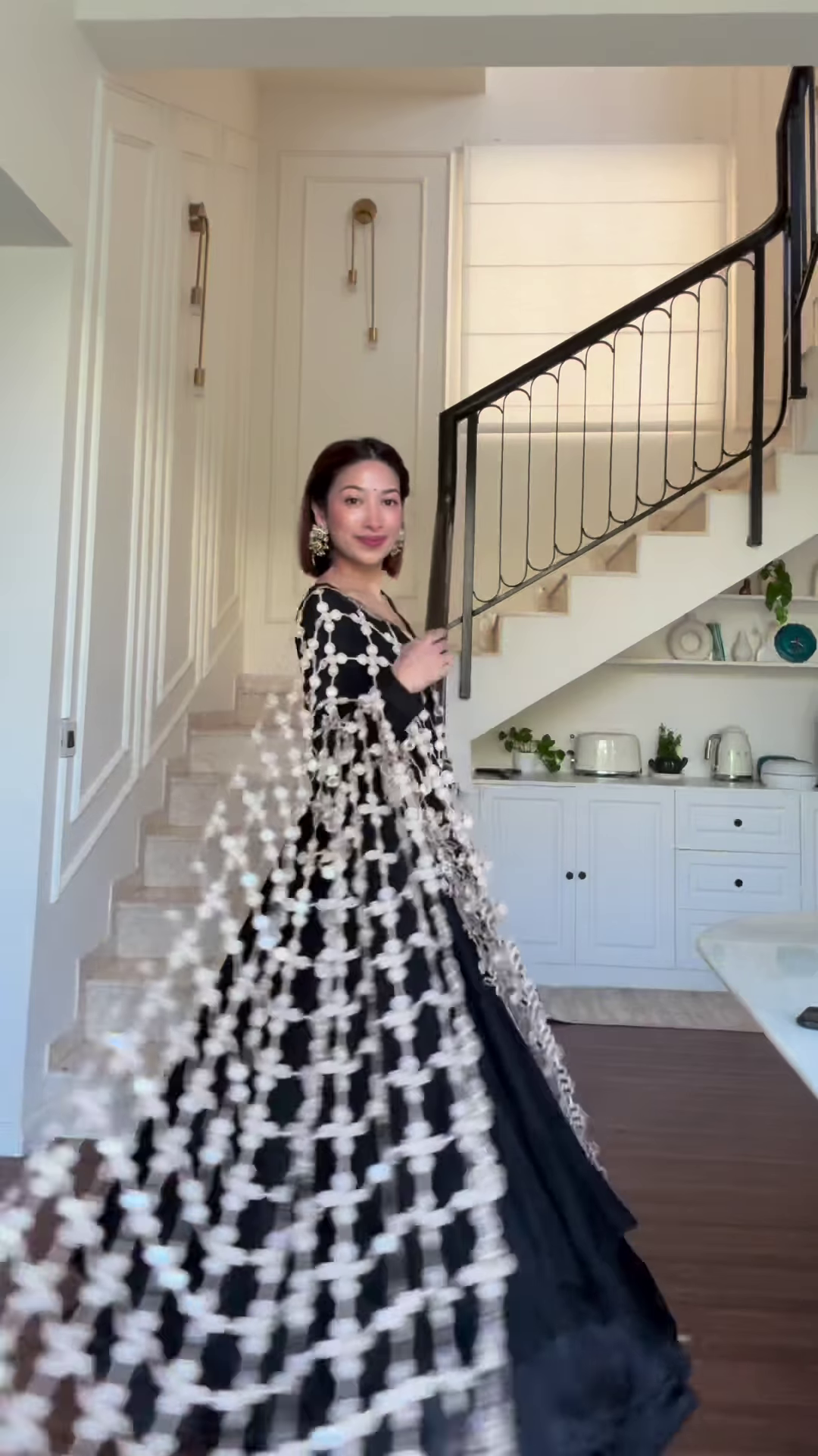 Ebony Elegance: Flared Anarkali with Statement Cutwork Dupatta - Image 4