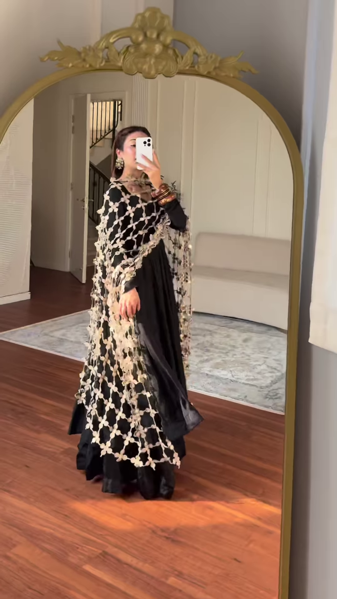 Ebony Elegance: Flared Anarkali with Statement Cutwork Dupatta - Image 6