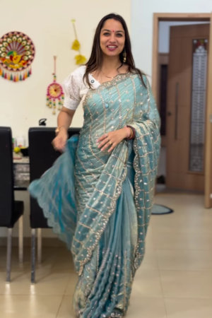 Azure Shimmer: Sequin-Work Embroidered Saree