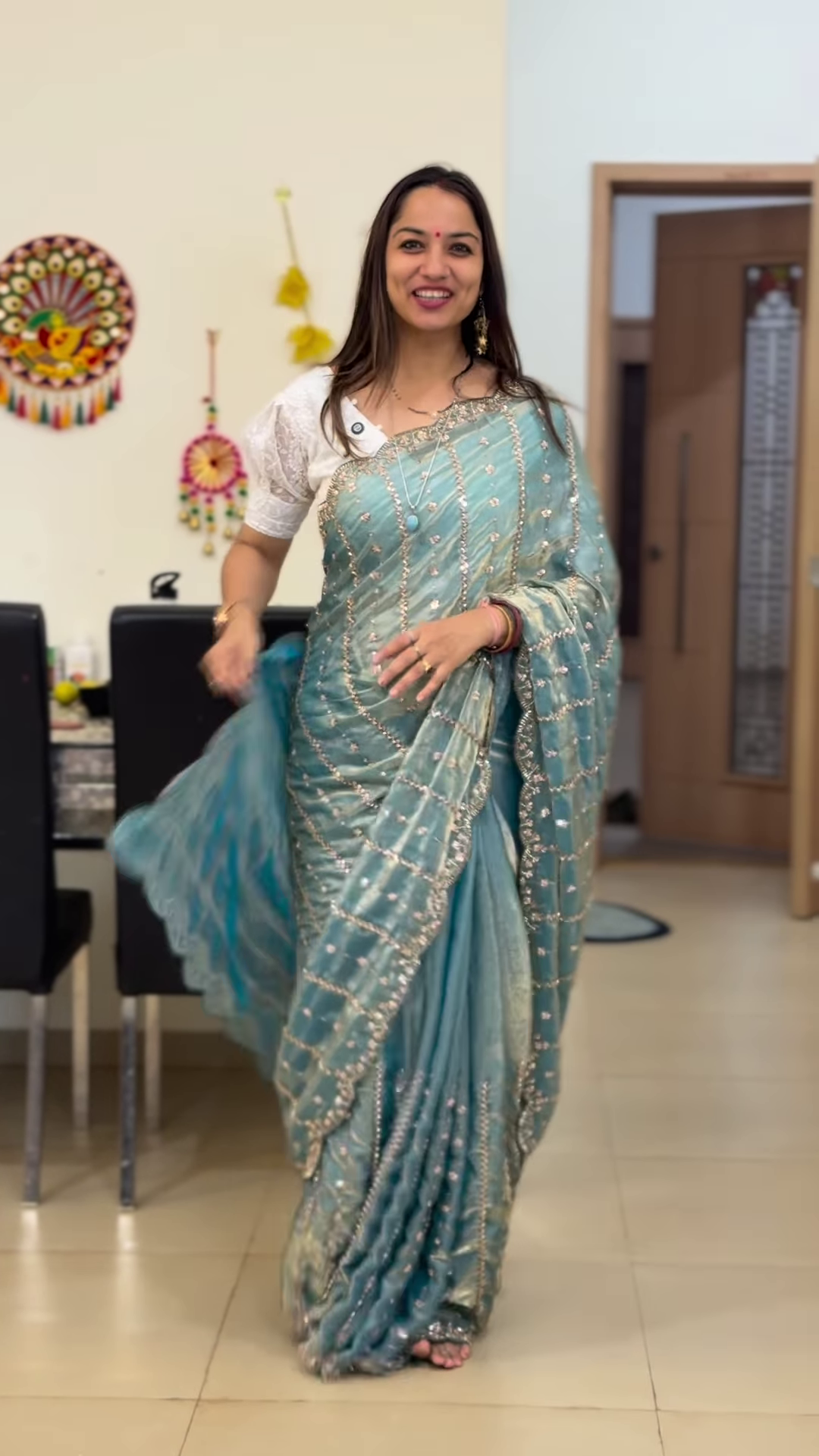 Azure Shimmer: Sequin-Work Embroidered Saree