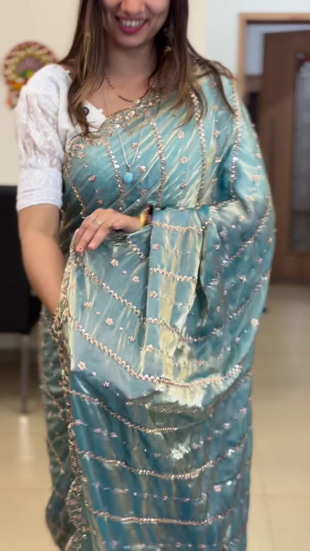 Azure Shimmer: Sequin-Work Embroidered Saree - Image 2