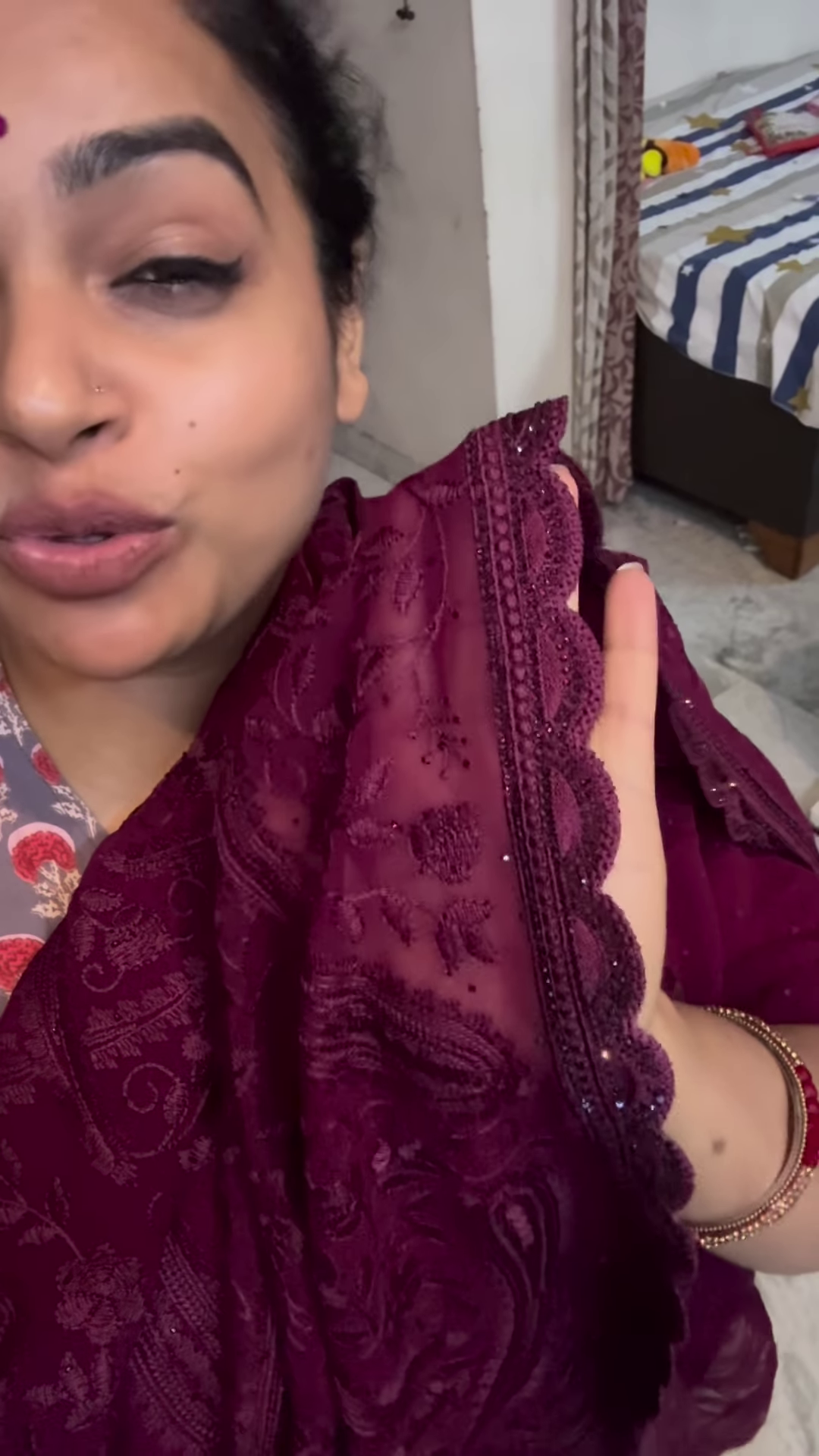 Royal Plum: Intricate Self-Embroidered Ethnic Wrap