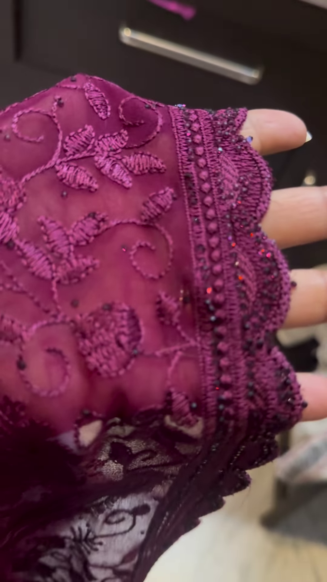 Royal Plum: Intricate Self-Embroidered Ethnic Wrap - Image 4