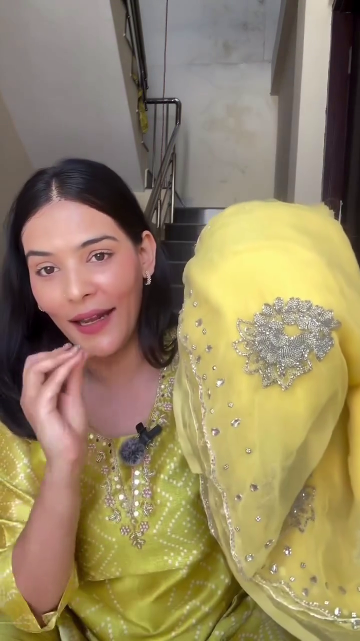 Sun-Kissed Radiance: Bandhani Suit with Peacock Embroidery - Image 3