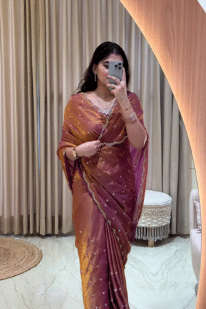 Sunset Copper: Dual-Tone Tissue Silk Saree