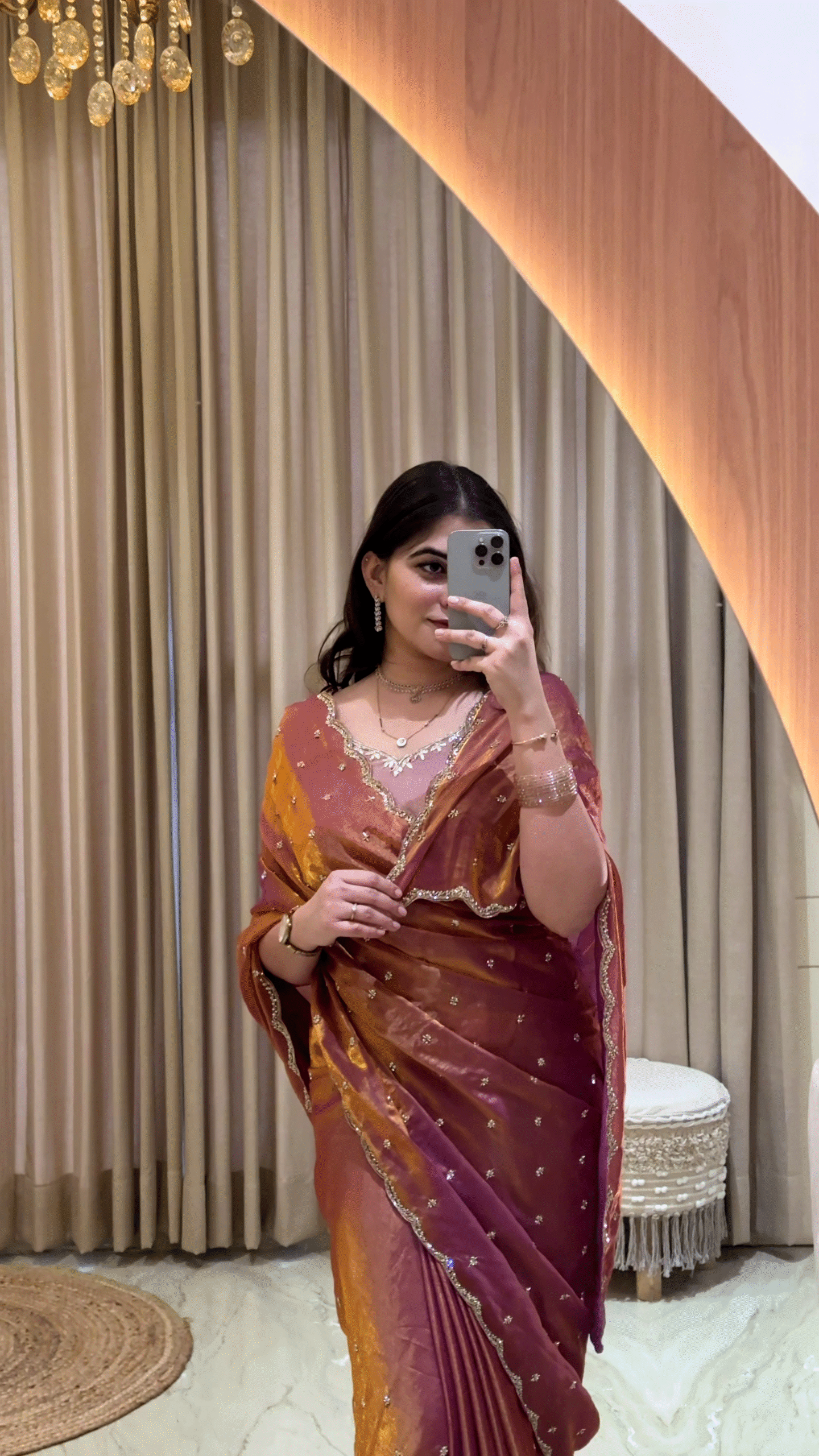 Sunset Copper: Dual-Tone Tissue Silk Saree - Image 2