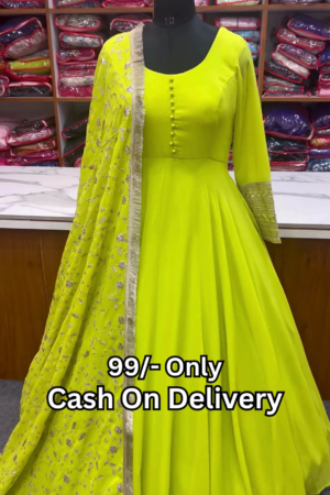 Neon Citron Floor-Length Anarkali Gown