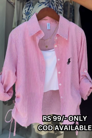 Casual Chic: Pink Striped Overlay with Cinch Detail