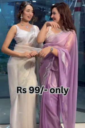 Luminous Organza Saree with Scalloped Shimmer Borders