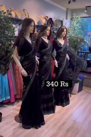 Beautiful Designer Saree on Faux Georgette with Hot Fix work and Blouse