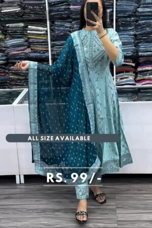 Pastel Blue Sequin Zari Embroidered Anarkali Set