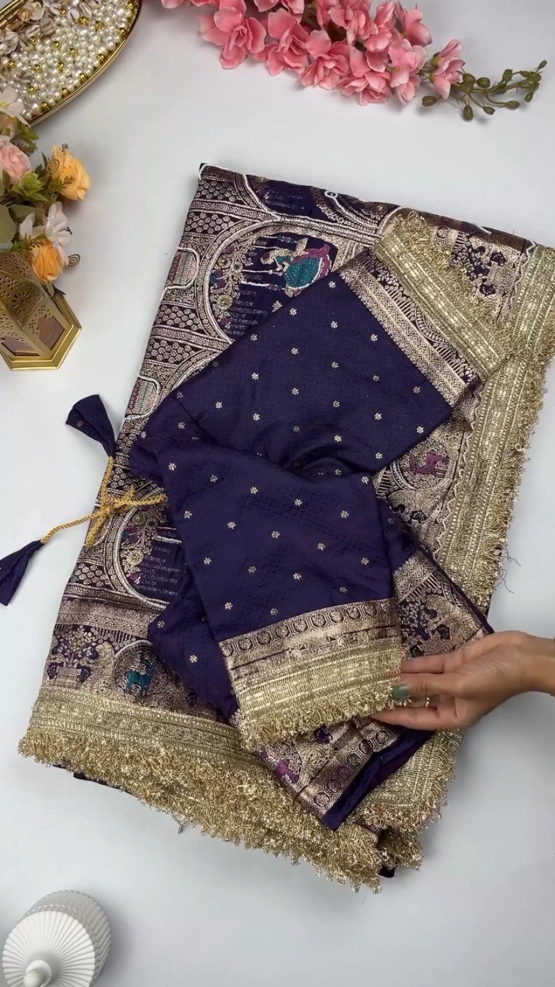 Regal Banarasi Silk Zari Woven Saree with Intricate Border β Available in Royal Purple & Deep Fuchsia - Image 3