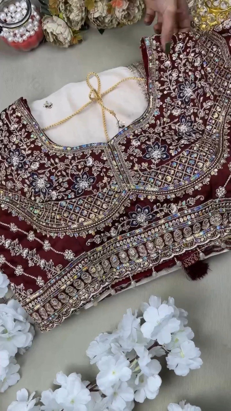 Regal Maroon & White Sequined Embroidered Saree Set β Available in Maroon & White