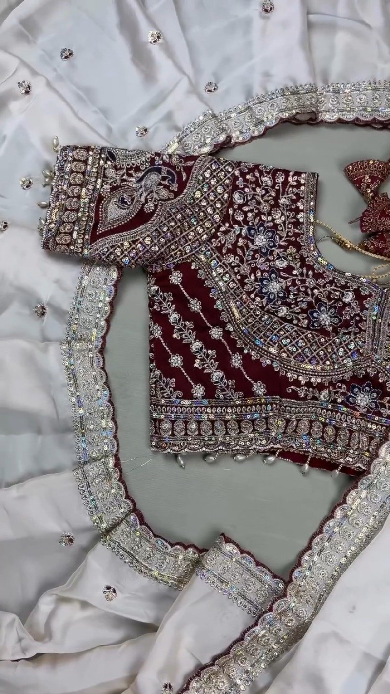 Regal Maroon & White Sequined Embroidered Saree Set β Available in Maroon & White - Image 6