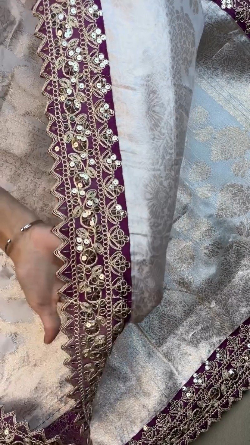 Ivory & Plum Regal Brocade Co-ord Set with Scalloped Zari Detailing - Image 3