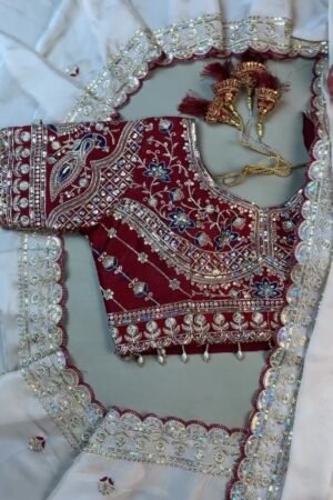 Royal Velvet & Organza Co-Ord Saree Set โ Available in Maroon & White