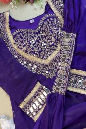Royal Purple Mirror-Work Handcrafted Festive Kurta