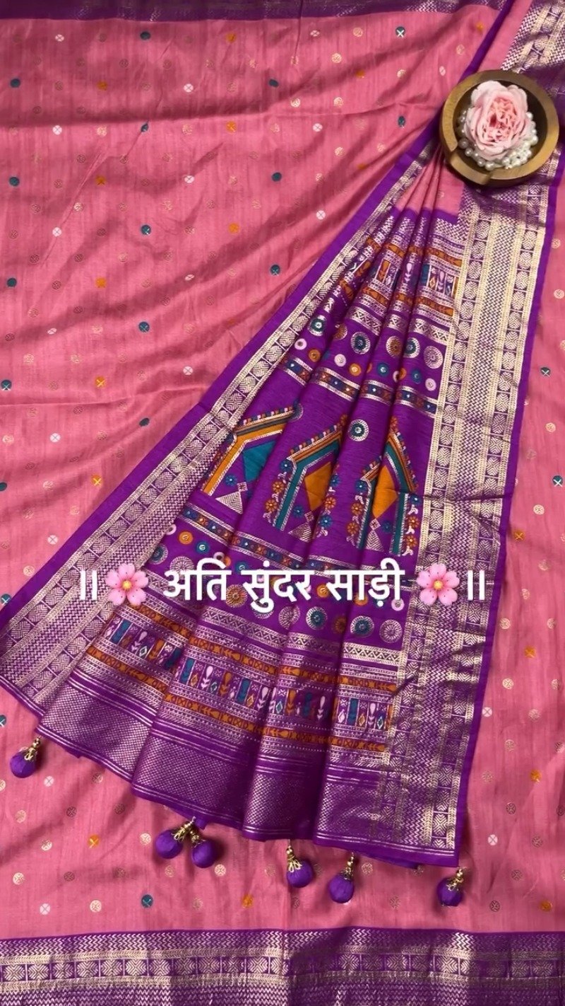 Regal Patola-Style Woven Silk Saree with Traditional Tassels β Available in Mint Green, Deep Grey, Soft Pink & Forest Green - Image 6