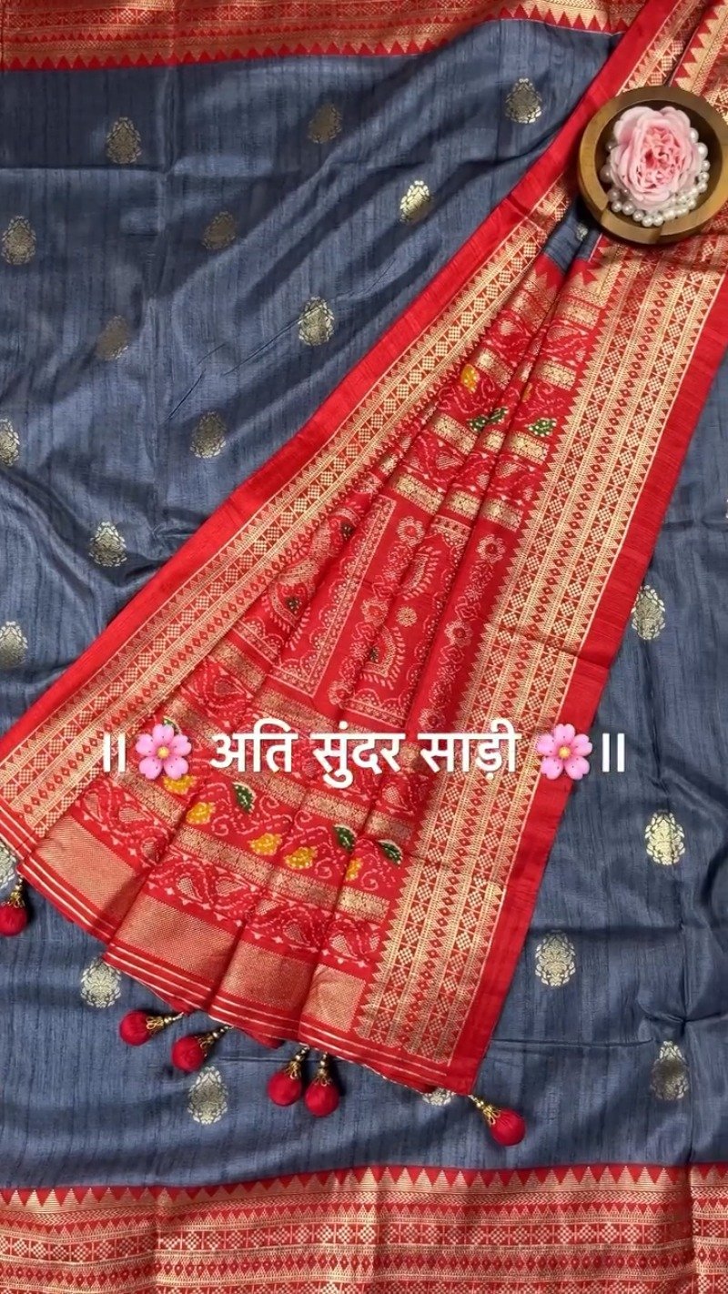 Regal Patola-Style Woven Silk Saree with Traditional Tassels β Available in Mint Green, Deep Grey, Soft Pink & Forest Green - Image 8