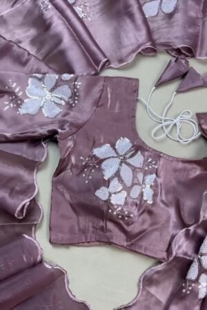 Mauve Lustre Sequin-Embroidered Saree Set – Shimmering Elegance