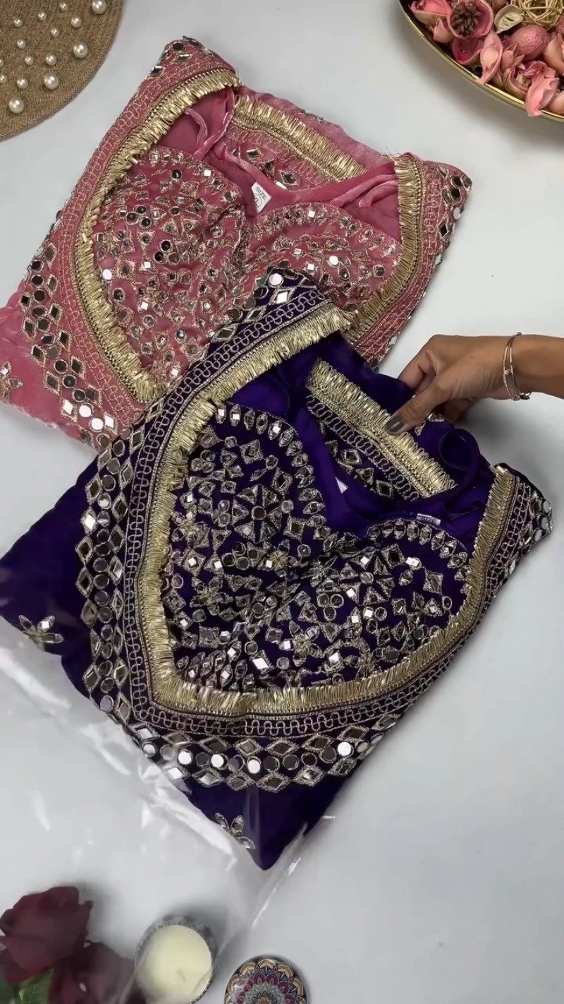 Opulent Mirror-Embellished Velvet Kurta Set β Available in Royal Purple & Classic Rose Pink