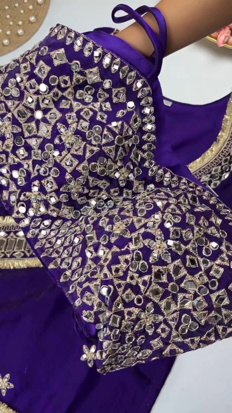 Opulent Mirror-Embellished Velvet Kurta Set β Available in Royal Purple & Classic Rose Pink - Image 3
