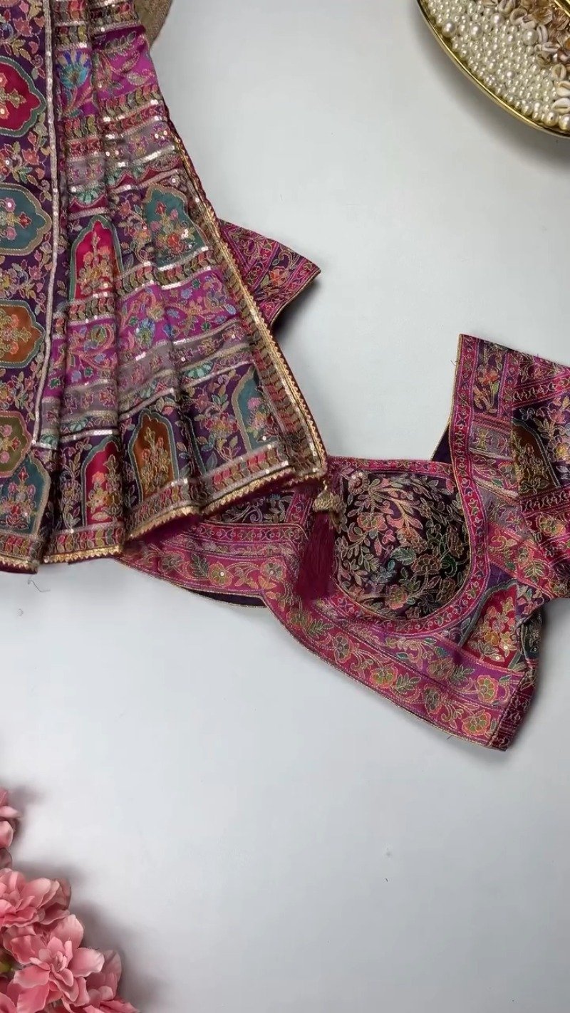Opulent Patchwork Silk Brocade Ethnic Co-ord Set – Available in Royal Violet & Crimson Ruby - Image 6