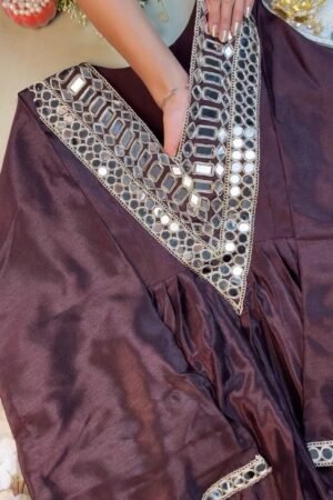 Deep Plum Mirror-Embellished Silk Kurta Set